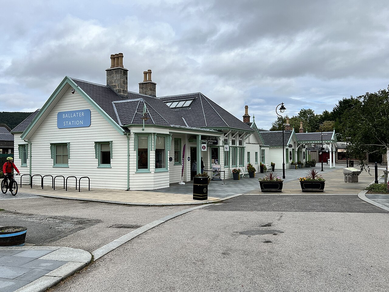 Restored former railway station and square in Ballater