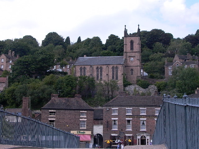 Ironbridge town and church seen from the Iron Bridge