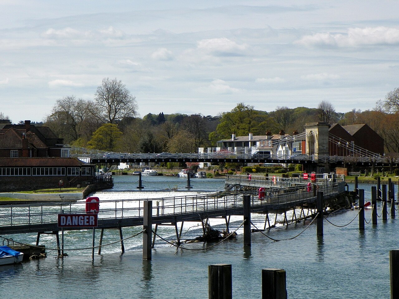 Marlow Bridge and weir seen across the River Thames