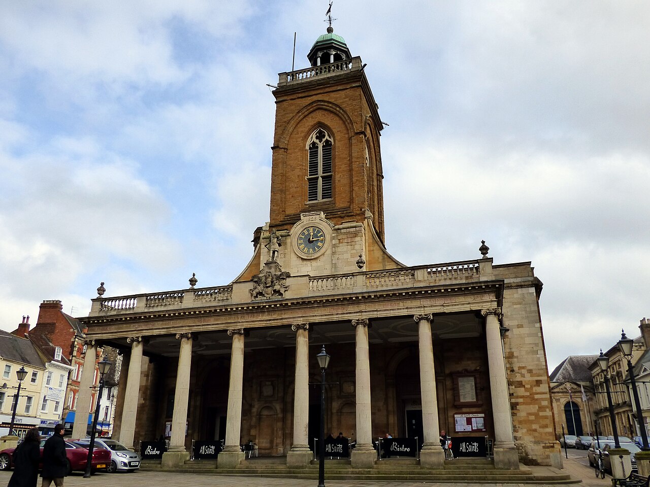 All Saints’ Church portico and clock tower in central Northampton