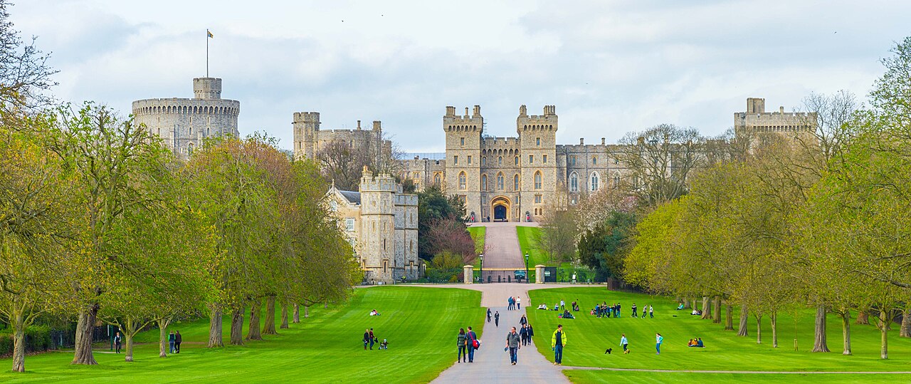 Windsor Castle beyond the tree-lined Long Walk